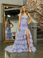 Sheath One Shoulder Tiered Lace Long Prom Dress